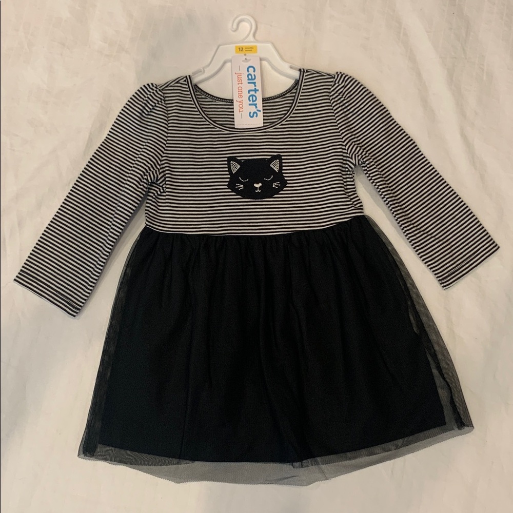 🖤 NWT Striped Cat Dress w/ Tulle Skirt & Diaper Cover - Carter’s - 12M 🖤 - Picture 7 of 12